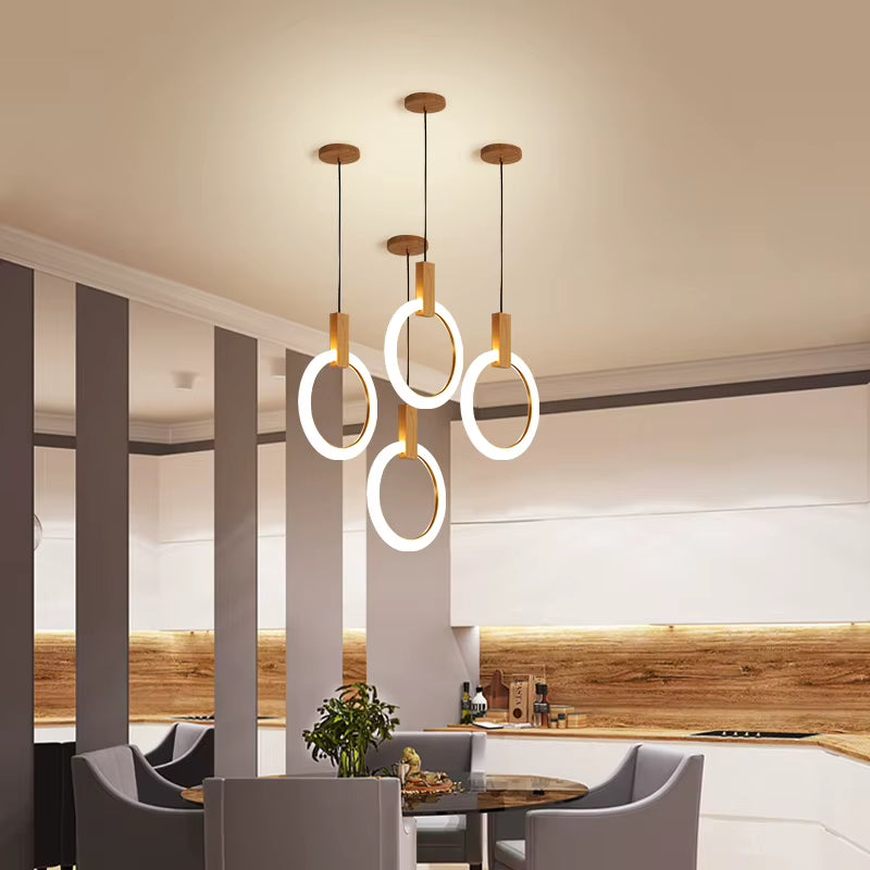 Modern Simple LED Kitchen Chandelier Wooden Decor Lighting Fixtures Nordic Pendant Lamps Dining Room Island Hanging Lights