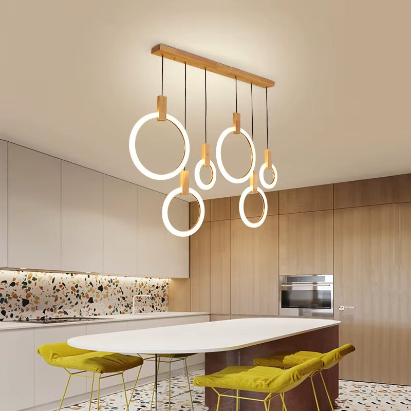 Modern Simple LED Kitchen Chandelier Wooden Decor Lighting Fixtures Nordic Pendant Lamps Dining Room Island Hanging Lights