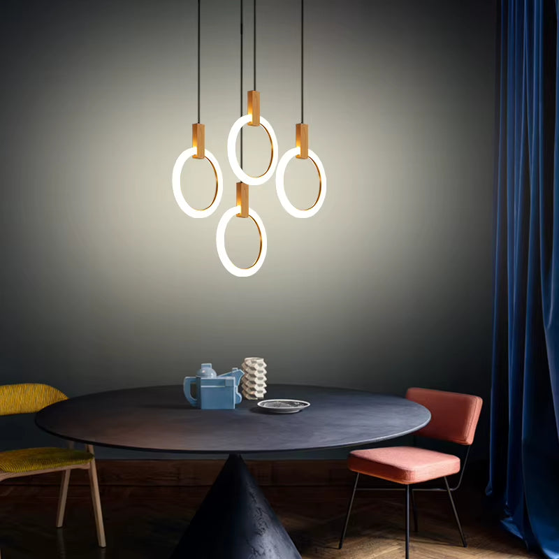 Modern Simple LED Kitchen Chandelier Wooden Decor Lighting Fixtures Nordic Pendant Lamps Dining Room Island Hanging Lights