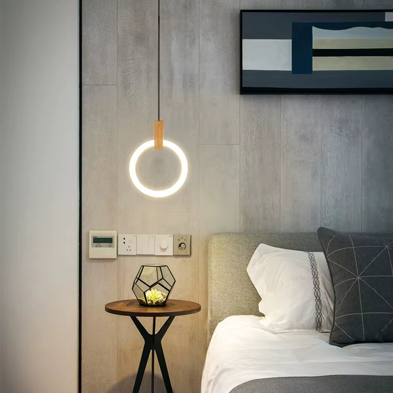 Modern Simple LED Kitchen Chandelier Wooden Decor Lighting Fixtures Nordic Pendant Lamps Dining Room Island Hanging Lights